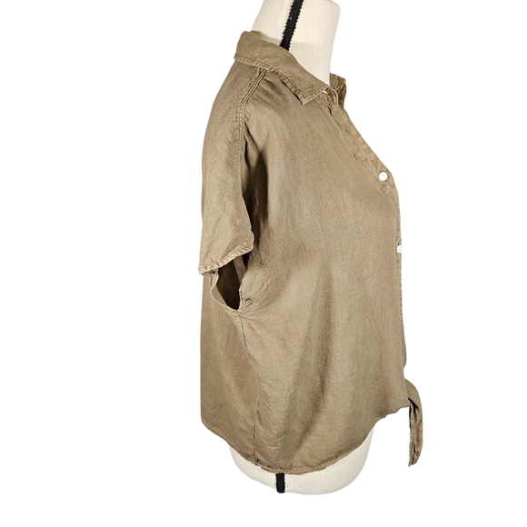 Wonderly Linen Blend Button Up Tie Front Blouse, Army Green, Large - Picture 2 of 10